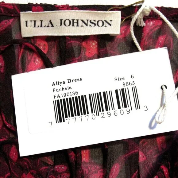NWT Ulla Johnson Aliya in Fuchsia Diamond Print Silk Chiffon Dress 6 $665 - Picture 7 of 9